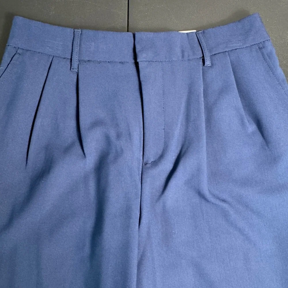 SO Womens High Rise Wide Leg Trouser Navy Blue Pleated Pants JG52X772RS Size L - Picture 3 of 9